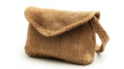 Natural jute crossbody handbag with minimal stitching, isolated on white background