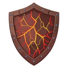 Design a cracked brown rock armor icon, depicting magma flowing through the fissures.  The style should be suitable for a game UI.