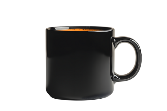 A sleek black coffee mug filled with a warm beverage perfect for cozy mornings or office break
