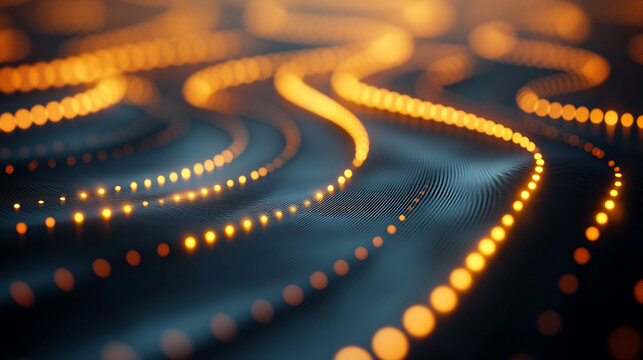 Glowing round illuminated lines with motion blur represent futuristic speed connectivity and infinite energy in a 360-degree panoramic view symbolizing seamless technology and limitless flow

