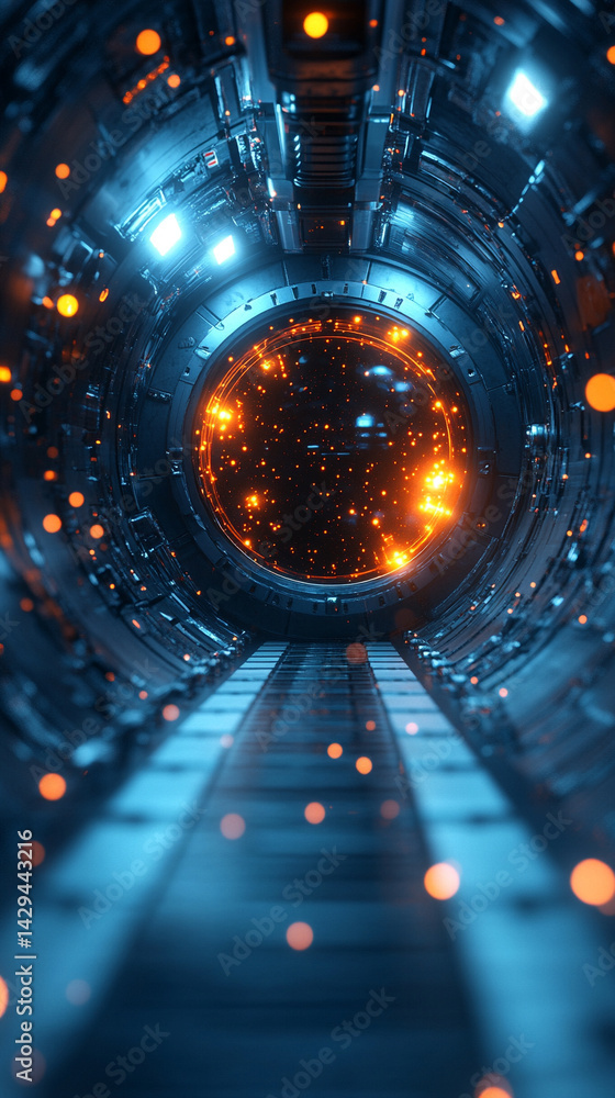 Poster glowing round illuminated lines with motion blur represent futuristic speed connectivity and infinit