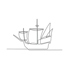 One continuous line drawing of Ship vehicle vector design illustration. Modern and traditional sea vehicle design in simple linear style concept. Ship design for your asset and educational purpose.