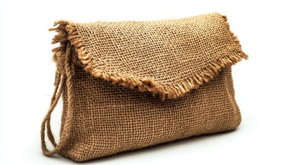 Natural jute crossbody handbag with minimal stitching, isolated on white background