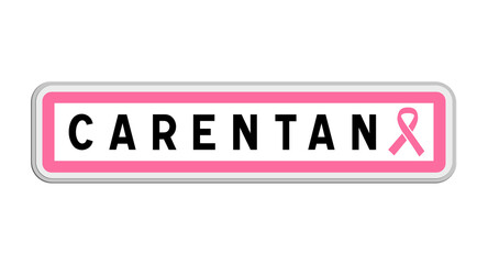 Panneau de sortie de Carentan-les-Marais, Manche, Normandie avec Ruban Octobre Rose