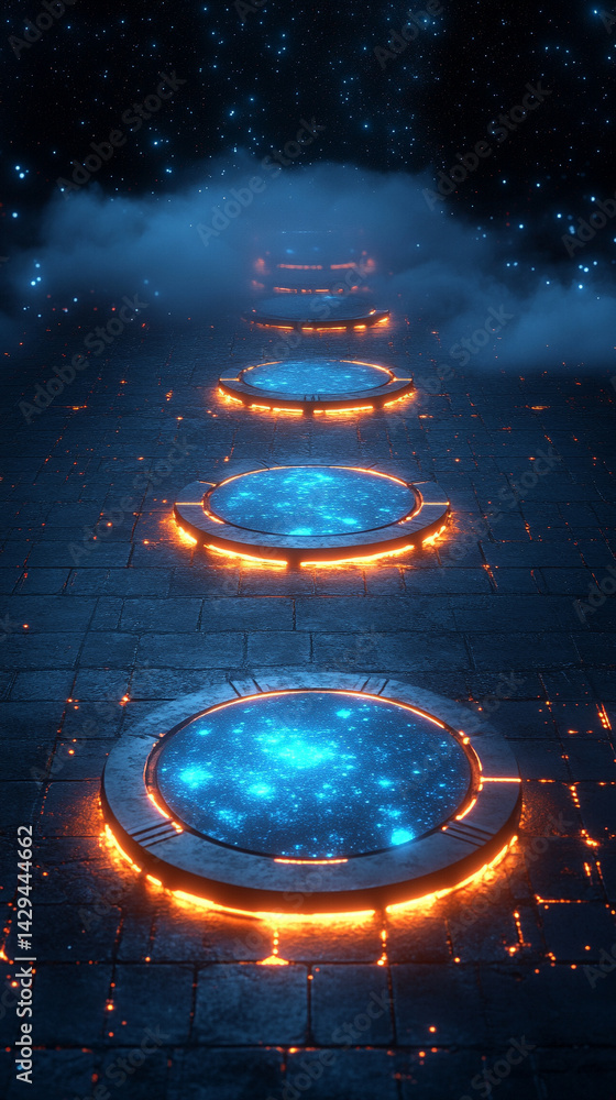 Poster glowing round illuminated lines with motion blur represent futuristic speed connectivity and infinit