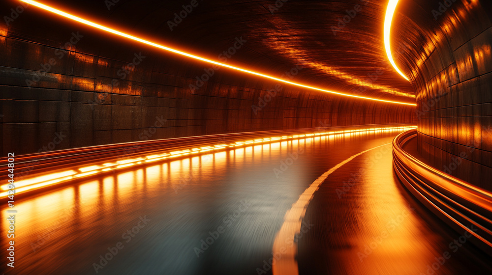 Poster glowing round illuminated lines with motion blur represent futuristic speed connectivity and infinit