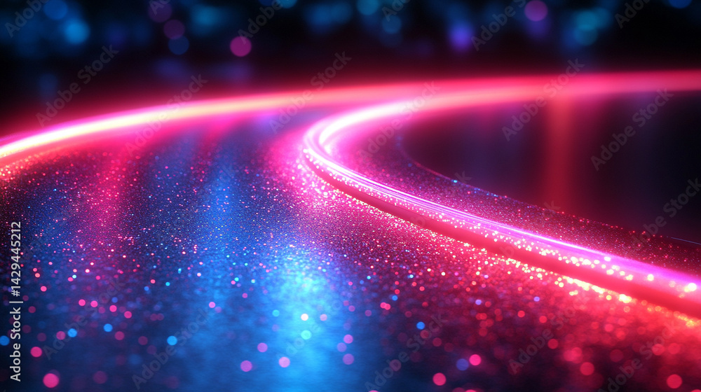 Poster glowing round illuminated lines with motion blur represent futuristic speed connectivity and infinit