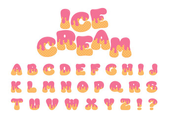 Ice cream letters vector illustration. Cartoon waffle alphabet.