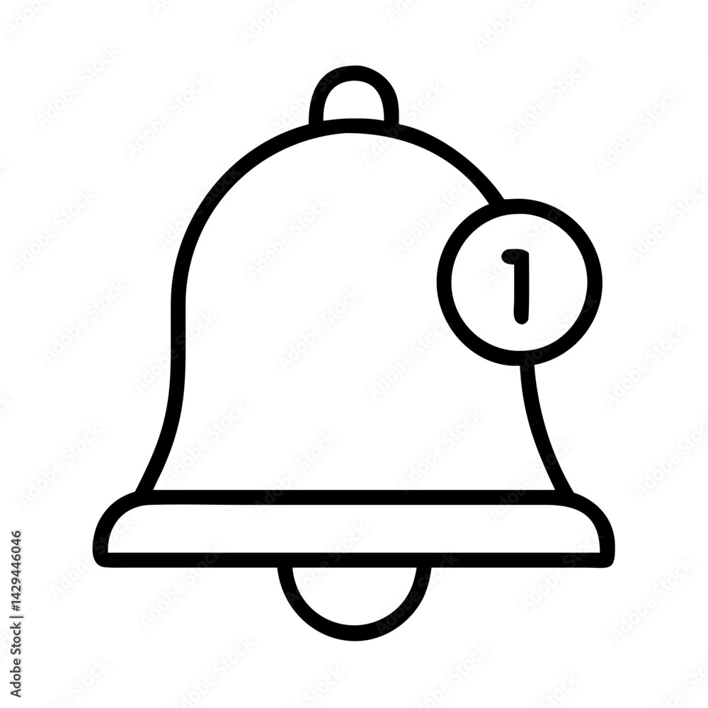 Poster notification bell icon vector alert reminder symbol with one new message outline design element