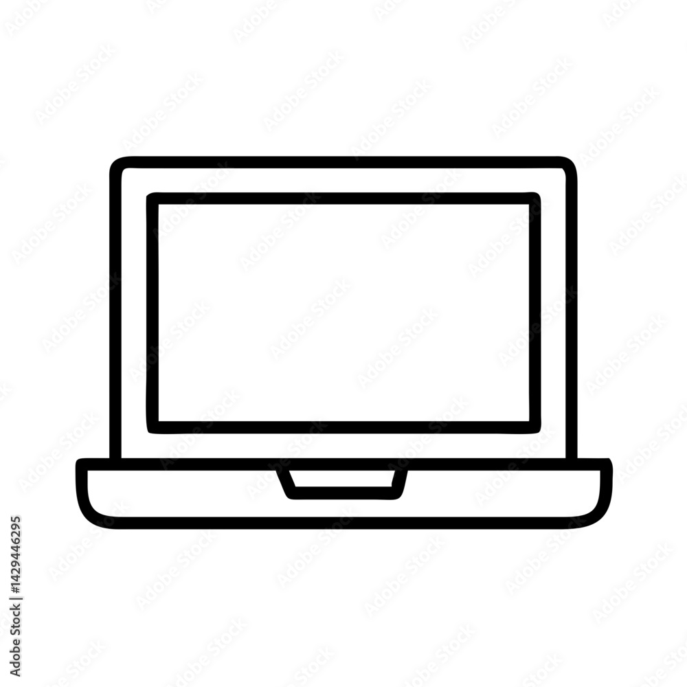 Poster Laptop computer vector icon for technology and business use minimal outline design element for web