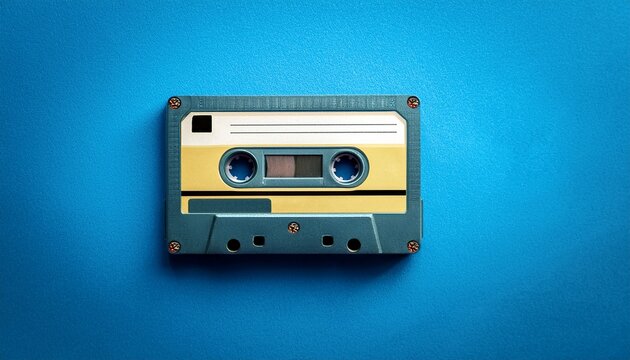 vintage audio cassette tape on blue background