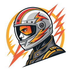 Create a detailed illustration of a cyborg's head, featuring a sleek visor, intricate mechanical details, and vibrant fire sparks erupting around it, conveying intense speed and power.