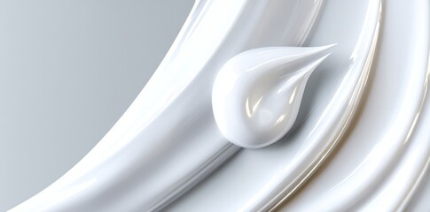 A skin care beauty product is depicted with a close-up of cream moisturiser, showcasing a smear and smudge of its wavy texture on a white background in a horizontal banner format