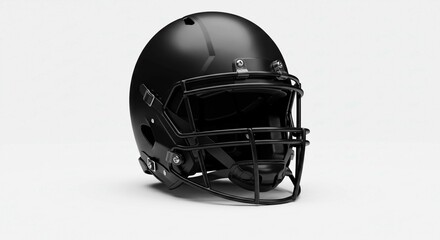 Fototapeta premium A close up shot of a black football helmet on a white background with a black face mask and black accents