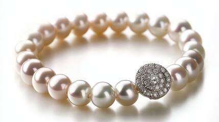 Obraz premium Round pearl necklace with diamond clasp, isolated on white background