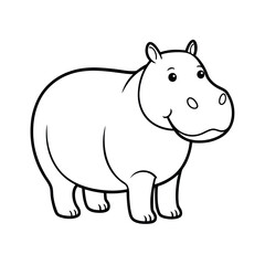 Wild Hippopotamus Line Art Outline Vector for Wildlife Illustration