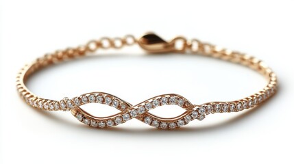 Infinity symbol bracelet with small diamonds, isolated on white background
