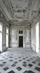 Obraz premium Abandoned Palace Hallway Interior Ruin Decaying Walls Floor