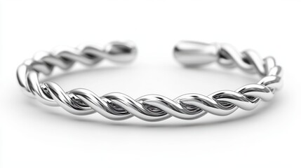 Obraz premium Classic silver bracelet with twisted rope design, isolated on white background