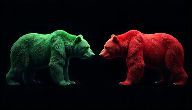 Bear market, Bearish concept of stock market exchange two bears confronting each other, red vs green bear in stock market ex, created with generative ai