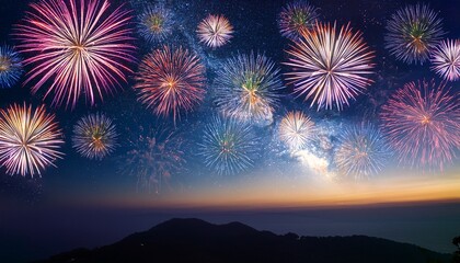 fireworks with blur milky way background