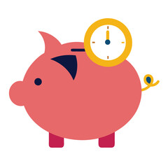 Fototapeta premium Time is money vector Silhouette Piggy Bank with a Clock Inside Instead of Coins Symbolizing Time as a Valuable Asset and Financial Planning for Digital Art, Conceptual Illustrations, and Time Manage