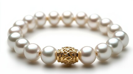 Luxury pearl bracelet with gold clasp, isolated on white background