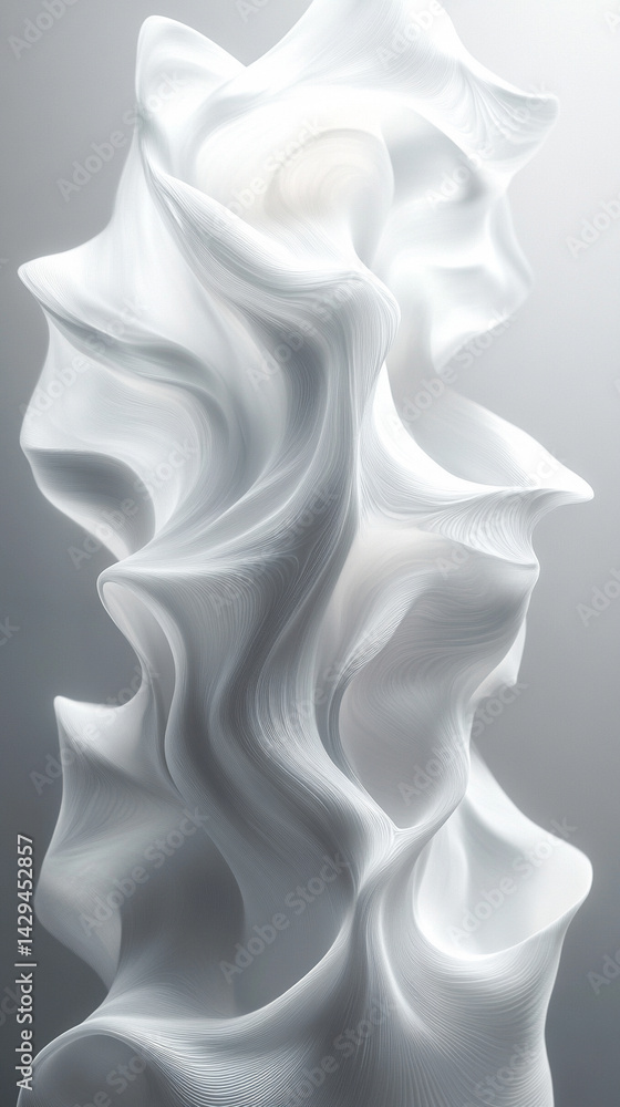 Poster grey and white abstract background with layered paper elements and subtle shine symbolizing clarity 