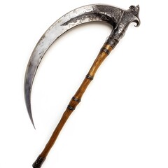 Ornate Scythe with Isolated White Background.