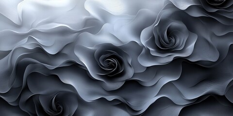 Fototapeta premium An abstract background featuring swirling gray and black rose-like shapes with smooth gradients, ideal for copy space