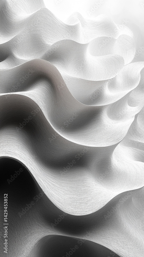 Poster grey and white abstract background with layered paper elements and subtle shine symbolizing clarity 