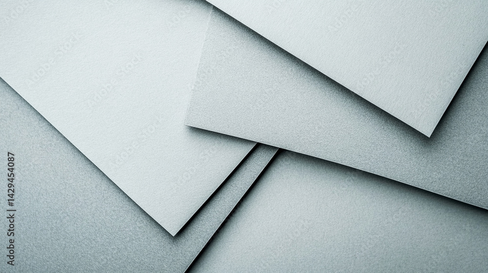 Poster grey and white abstract background with layered paper elements and subtle shine symbolizing clarity 
