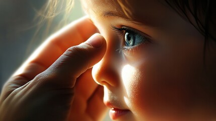 Fototapeta premium Close-up portrait of a child's face, bathed in soft light.