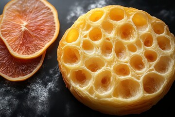 Fruit CrossSection with Unique Honeycomb Texture and Vibrant Slices for Culinary and Artistic
