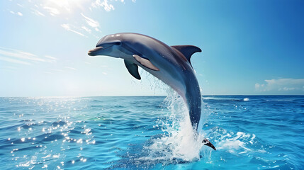 baby dolphin jumping out of turquoise water