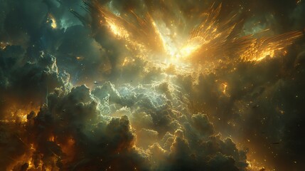 Obraz premium Infographic Book of Enoch blending futuristic elements noncanonical religious texts and Pseudepigrapha highlighting fallen angels and Nephilim in a hyper realistic style with space for annotations