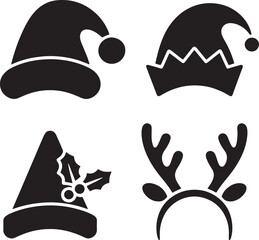 Christmas Hat silhouette set vector illustration isolated On Transparent Background