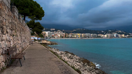 French Riviera. Turquoise sea, colorful houses, marina and seaside, Provence, Alps, Cote d'Azur France February 25, 2025