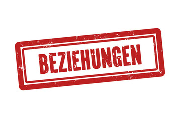 Beziehungen (relationships) - A red stamp, isolated on white background.