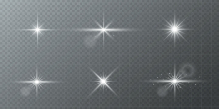 Glowing light burst with sparkle, lens flares, explosions, and glitter effects. Includes sun flashes, spark lines, and shining stars, perfect for abstract lighting effects and bright highlight