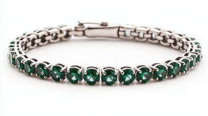 Obraz premium Emerald tennis bracelet with white gold links, isolated on white background