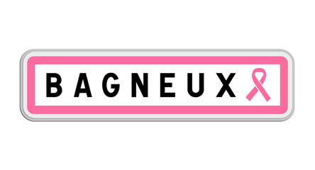 Panneau de sortie de Bagneux, Hauts-de-Seine, Île-de-France avec Ruban Octobre Rose