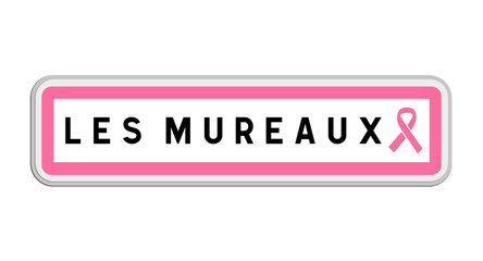 Panneau de sortie des Mureaux, Yvelines, Île-de-France avec Ruban Octobre Rose