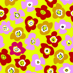 Poppies on a yellow background. Seamless background for fabrics, textiles, packaging and wallpaper. Vector illustration