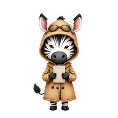 Zebra character in a hoodie, white isolate background