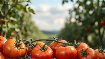 Tomatos On A Vine Farm Background Header Organic Agriculture Gardening