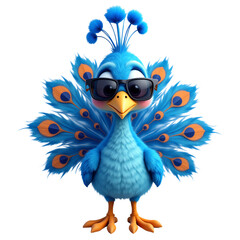 Naklejka premium Cool peacock with sunglasses, white isolate background