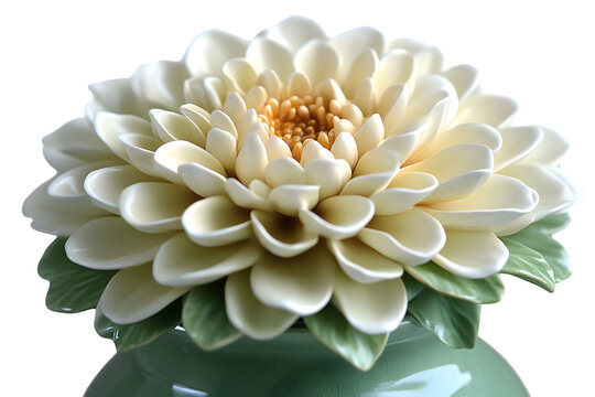Ceramic flower blossom white petals green leaves vase home decor still life elegant bea
