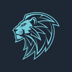Stylized Blue Lion Head Vector Illustration.