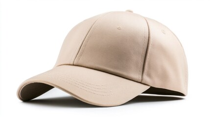 Fototapeta premium Beige baseball cap on a white background. Generative AI